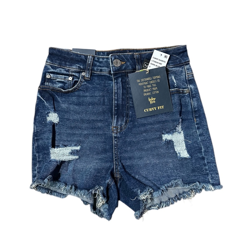 Indigo Rein Dark Blue Jean Shorts Denim Short Super High Rise Curve NEW NWT Sz 5 - Picture 1 of 2